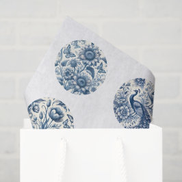 Papel De Seda Decoupage Individual Azul Inspirado em Chinoiserie