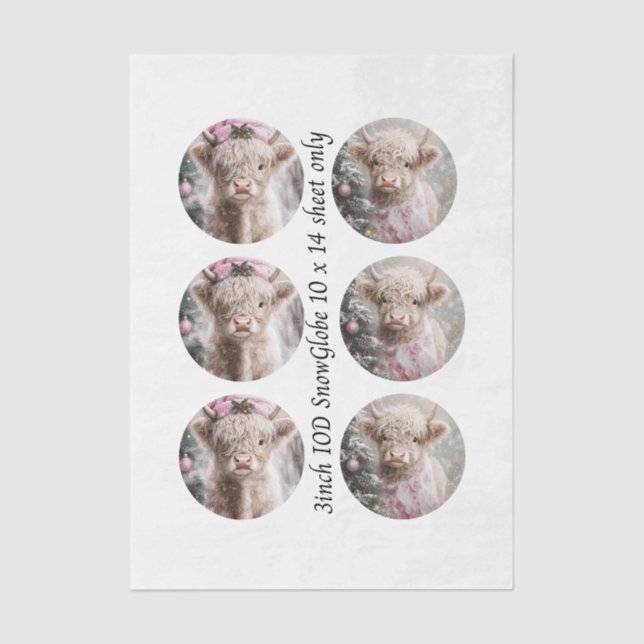 Papel De Seda Decoupage IOD Snow Globe Highland Cow Natal (Frente )