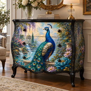 Papel De Seda Decoupage Jardim de Água Pavão Azul