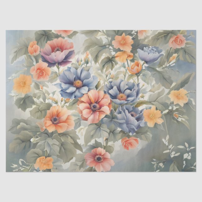 Papel De Seda Decoupage Jardim de Flores Pastel (Frente )