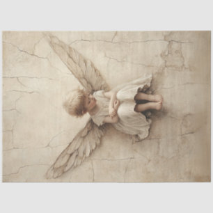 Papel De Seda Decoupage Jovem Criança Anjo Asas Sepia