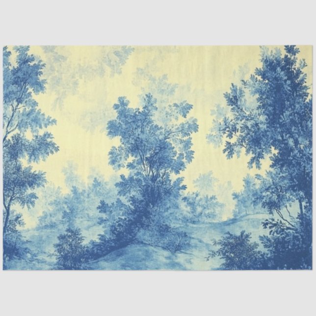 Papel De Seda Decoupage Landscape French Palavra Branca Azul (Frente )