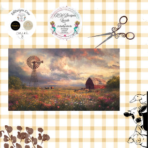 Papel De Seda Decoupage Landscape Windmill Red Barn Selvagens