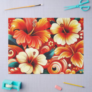 Papel De Seda Decoupage Laranja Tropical de Flor Havaiana Hibisc