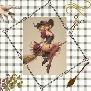 Papel De Seda Decoupage Linda Bruxa Voando Lace de Broomstick
