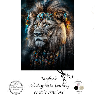 Papel De Seda Decoupage Lion Adorated American Indian Headdress