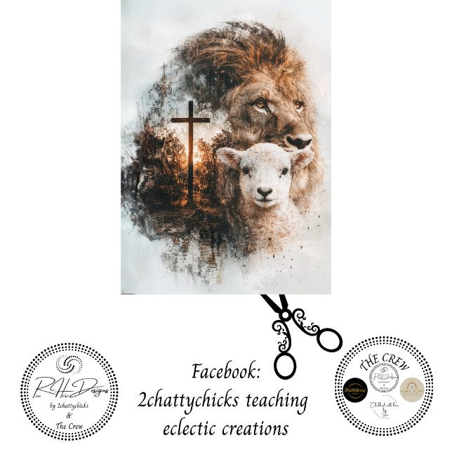 Papel De Seda Decoupage Lion Cross Lamb Double Exposure Art  (Criador carregado)