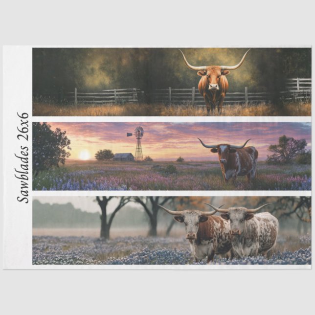 Papel De Seda Decoupage Longhorn Wester Papers Sawblades (Frente )