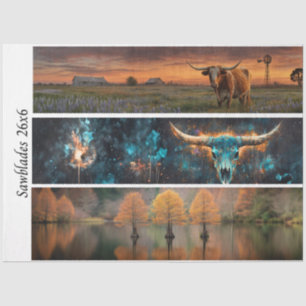 Papel De Seda Decoupage Longhorns Bluebonnets Árvores Serras