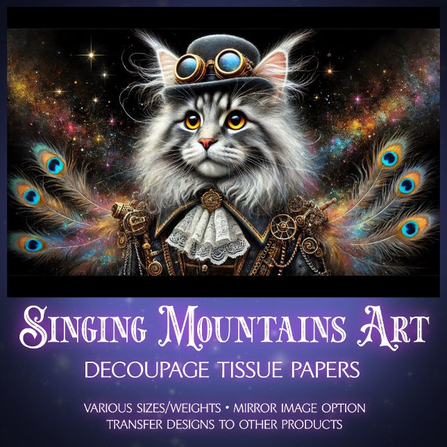 Papel De Seda Decoupage Magical Steampunk de Maine Coone Victori (Criador carregado)