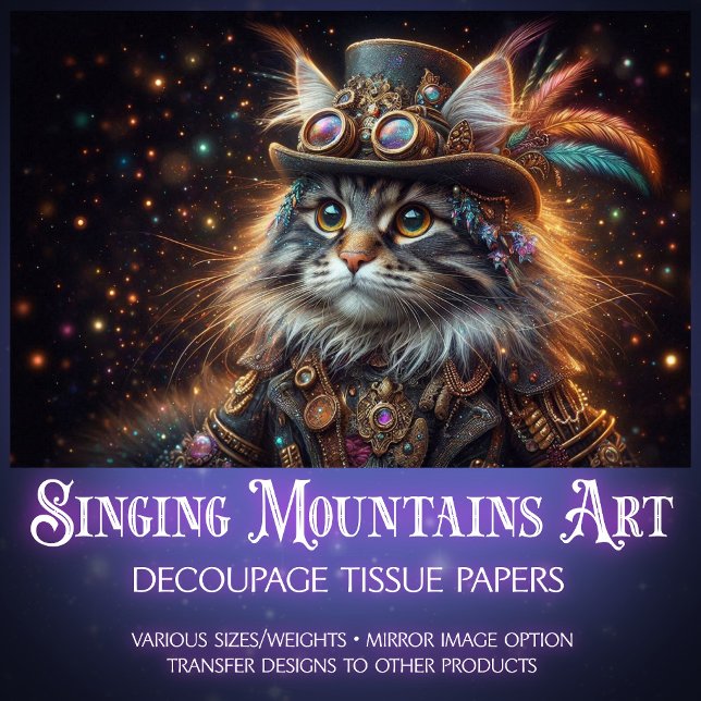 Papel De Seda Decoupage Mágico de Gato Maine Coon Steampunk  (Criador carregado)