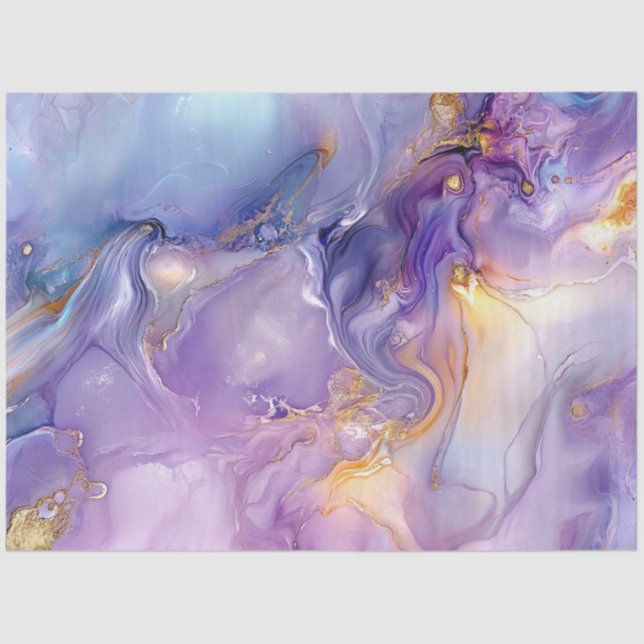 Papel De Seda Decoupage Marble Faux Finalizar Azul Roxo Dourado (Frente )