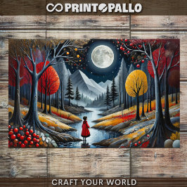 Papel De Seda Decoupage - Menina de vermelho e paisagem da lua d