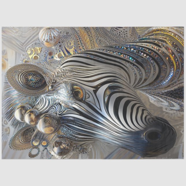 Papel De Seda Decoupage Metallic Adorned Zebra Jewel Patterns (Frente )