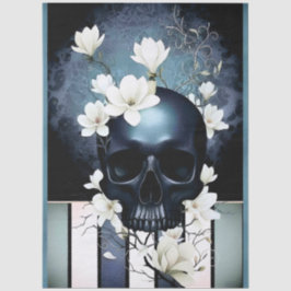 Papel De Seda Decoupage Midnight Skull with Magnolia