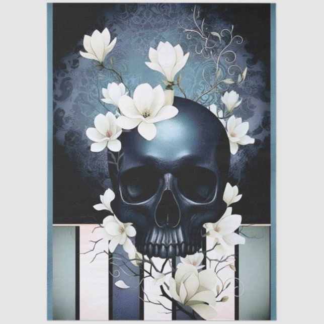 Papel De Seda Decoupage Midnight Skull with Magnolia (Frente )