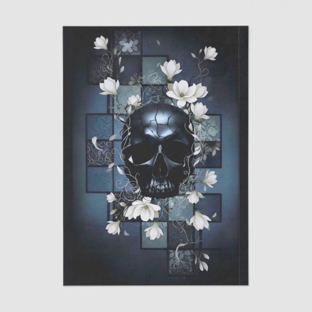 Papel De Seda Decoupage Midnight Skull with Magnolia (Frente )