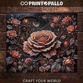 Papel De Seda Decoupage - Muitas rosas em preto -