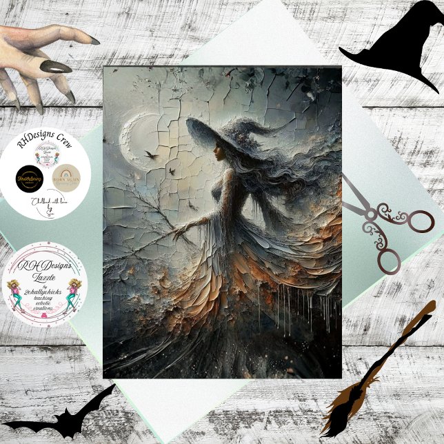 Papel De Seda Decoupage Mystical Fantasy Woman Crescent Moon  (Criador carregado)