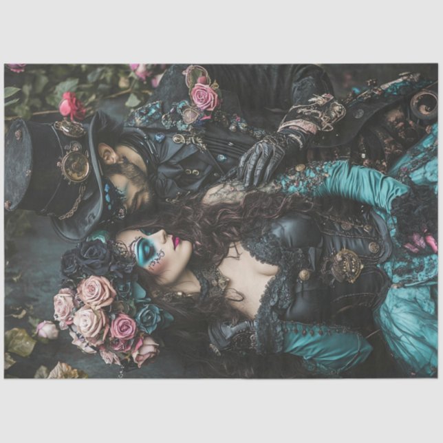 Papel De Seda Decoupage Namorados Steampunk Casal Teto Black (Frente )