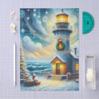 Papel De Seda Decoupage Náutica do Farol da Árvore de Natal