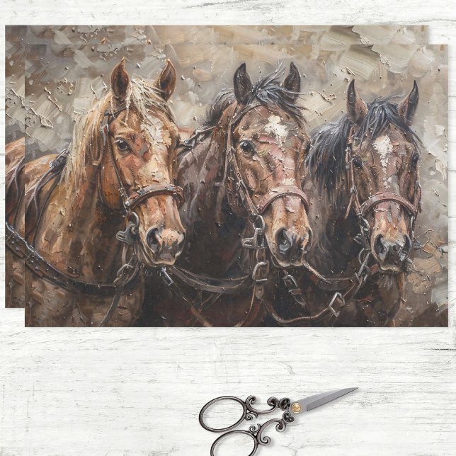 Papel De Seda Decoupage Ocidental Russa de Trio de Cavalo (Criador carregado)