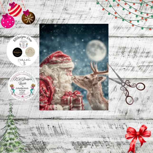 Papel De Seda Decoupage Papai Noel Rena Nariz com Nariz Lua (Criador carregado)