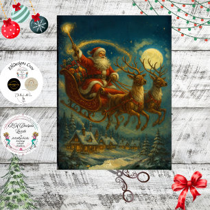 Papel De Seda Decoupage Papai Noel & Rena Sleighing no Céu Notur