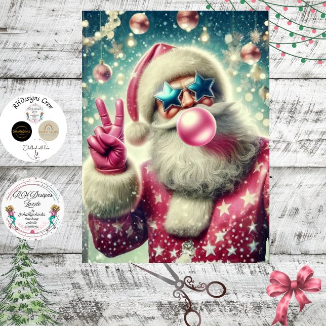 Papel De Seda Decoupage Papai Noel soprando Chiclete Rosa (Criador carregado)