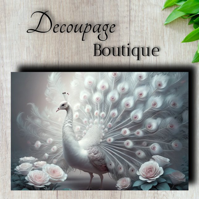 Papel De Seda Decoupage Pavão Branco (White Peacock Decoupage Tissue Paper)