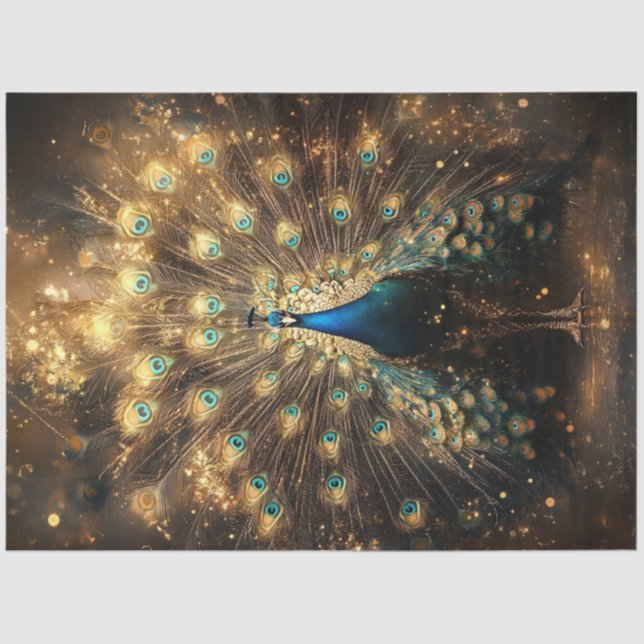 Papel De Seda Decoupage Pavão Celestial Elegância Real (Frente )