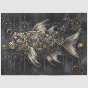 Papel De Seda Decoupage Peixe-Vedante Dourado Metálico
