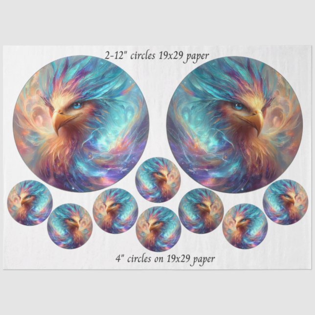 Papel De Seda Decoupage Phoenix Art 12" rodadas e 4" porta-copos (Frente )