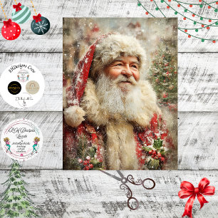 Papel De Seda Decoupage Pintura Papai Noel Árvore Nevada Obra de