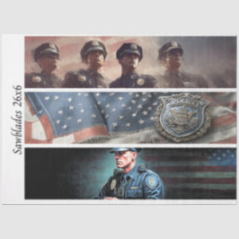 Papel De Seda Decoupage Police Tribute Badge Flag Handsaw
