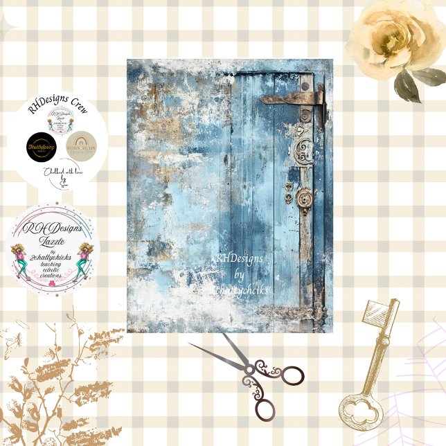 Papel De Seda Decoupage Porta Azul Rústica Falsa Preto Ferro  (Criador carregado)