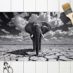 Papel De Seda Decoupage Preta e Branca de Elefante