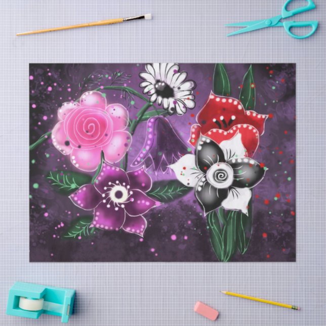 Papel De Seda Decoupage Preta Púrpura, Flor Floral Whimoral (Arte )