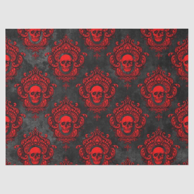 Papel De Seda Decoupage Preta Vermelha e Crânio Gótico (Frente )