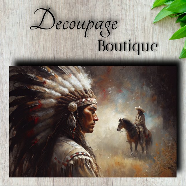 Papel De Seda Decoupage Principal Americana Nativa (Native American Chief Decoupage Tissue Paper)