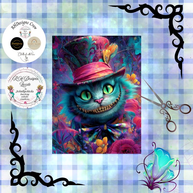 Papel De Seda Decoupage Psychedelic Cheshire Cat Fantasy Art (Criador carregado)