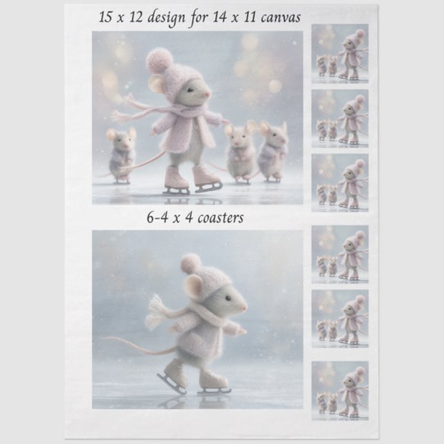 Papel De Seda Decoupage Rabbit Skating 11x14 Canvas Coasters  (Frente )