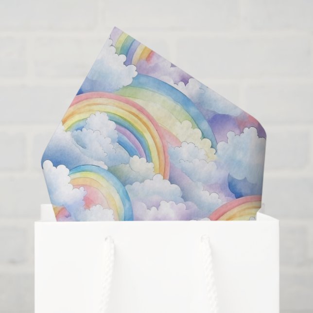 Papel De Seda Decoupage Rainbow Watercolor Birday (Sacola de presentes)