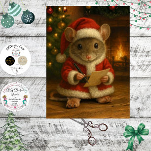 Papel De Seda Decoupage Rato Papai Noel Escrevendo uma Carta