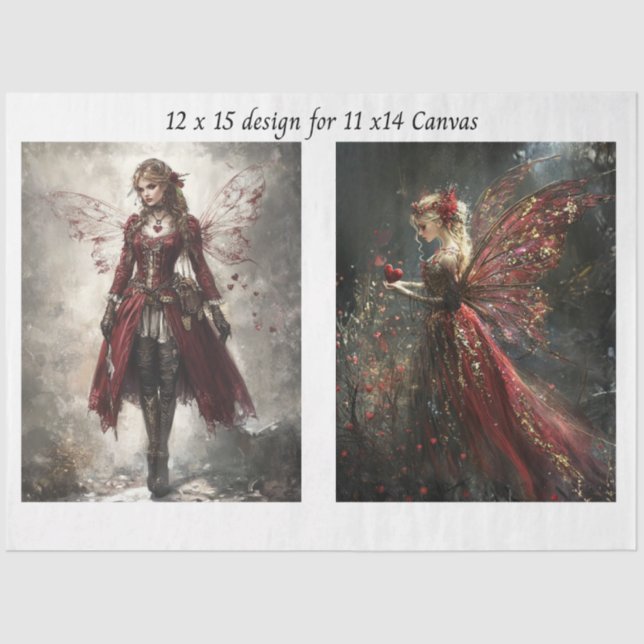 Papel De Seda Decoupage Red Faries to fit 11 x 14 Canvas  (Frente )