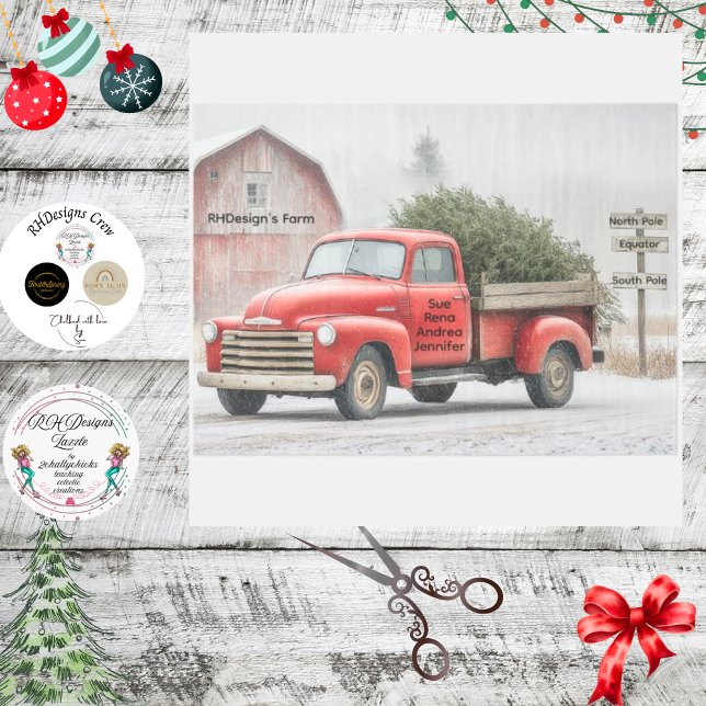 Papel De Seda Decoupage Red Truck & Barn Farm Winter Scene (Criador carregado)
