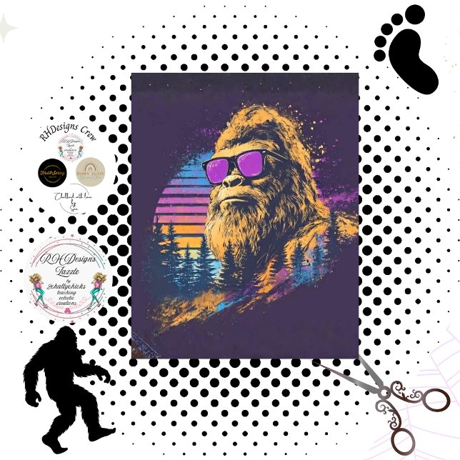 Papel De Seda Decoupage Retro Sasquatch Bigfoot Óculos de Sol Ro (Criador carregado)
