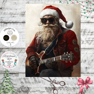 Papel De Seda Decoupage Rock & Roll Papai Noel Guitarra Elétrica