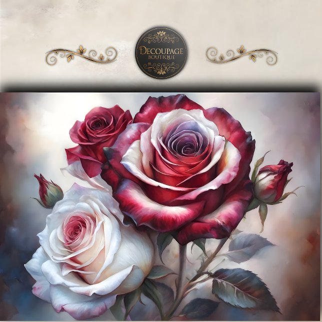 Papel De Seda Decoupage Romântica Rosa Carmesim (Romantic Crimson Rose Decoupage Tissue Paper)