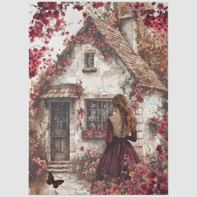 Papel De Seda Decoupage Romântico Elegante Rústico Borgonha País (Frente )